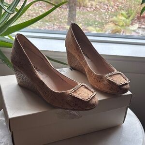 Anne Klein Cork Wedges with Chain Detail